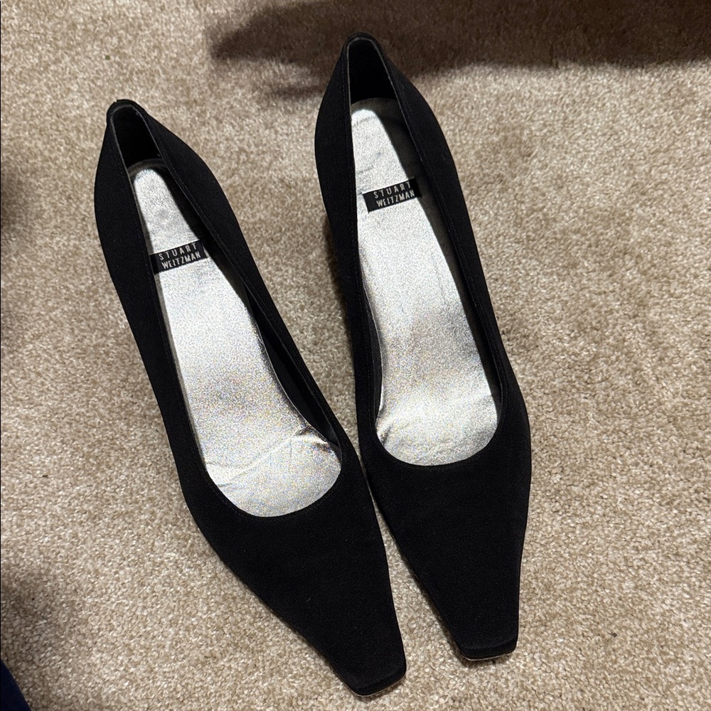 Stuart Weitzman Black Pointed Square Toe Pumps